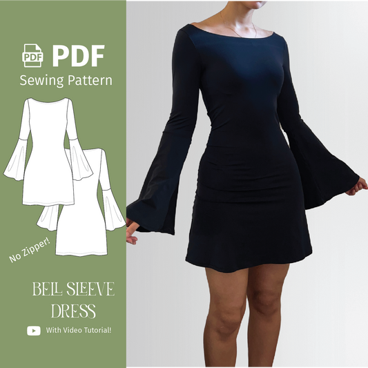 Bell Sleeve Dress (NO ZIPPER) - PDF Sewing Pattern
