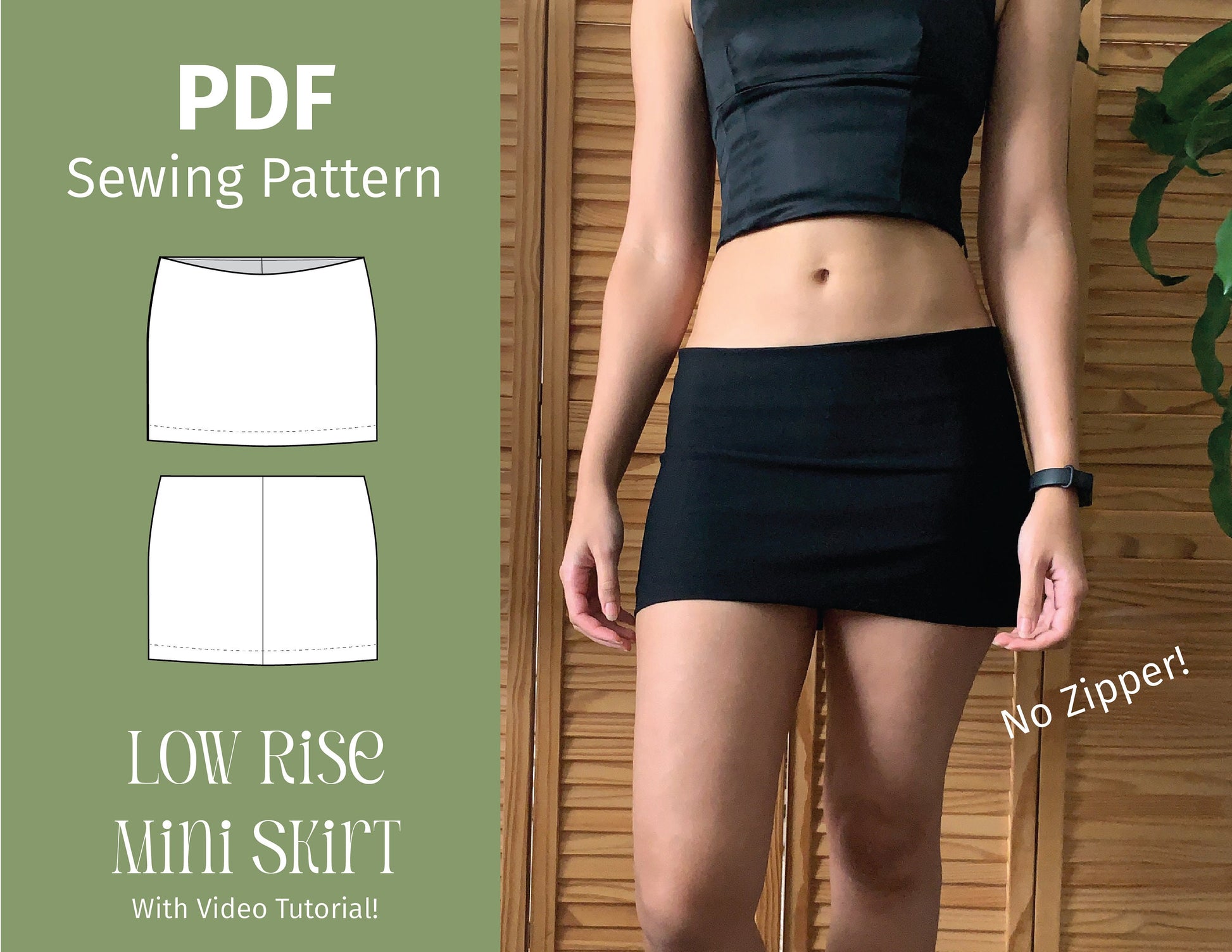 Low Rise Mini Skirt (NO ZIPPER) PDF Sewing Pattern – By Notches